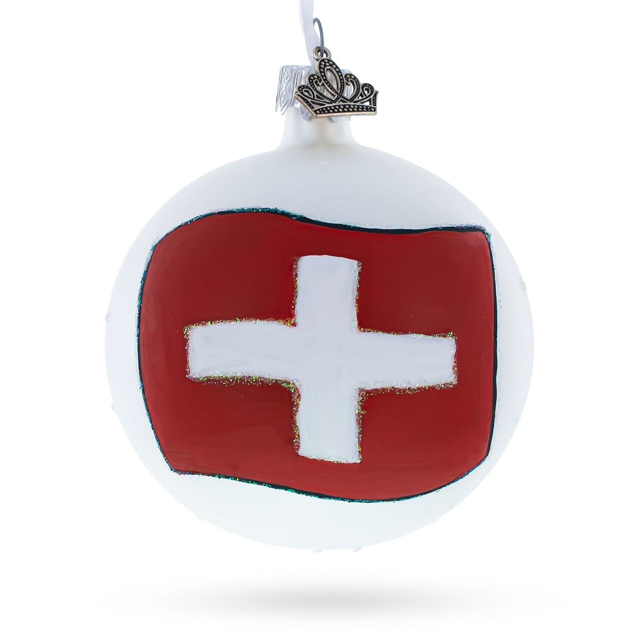 Flag of Switzerland Glass Ball Christmas Ornament 3.25 Inches
